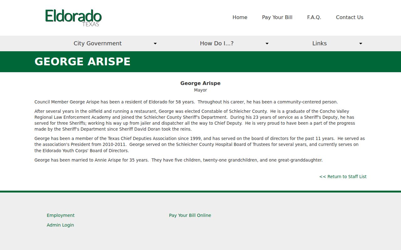 Eldorado criminal history source showing the official city police leadership page