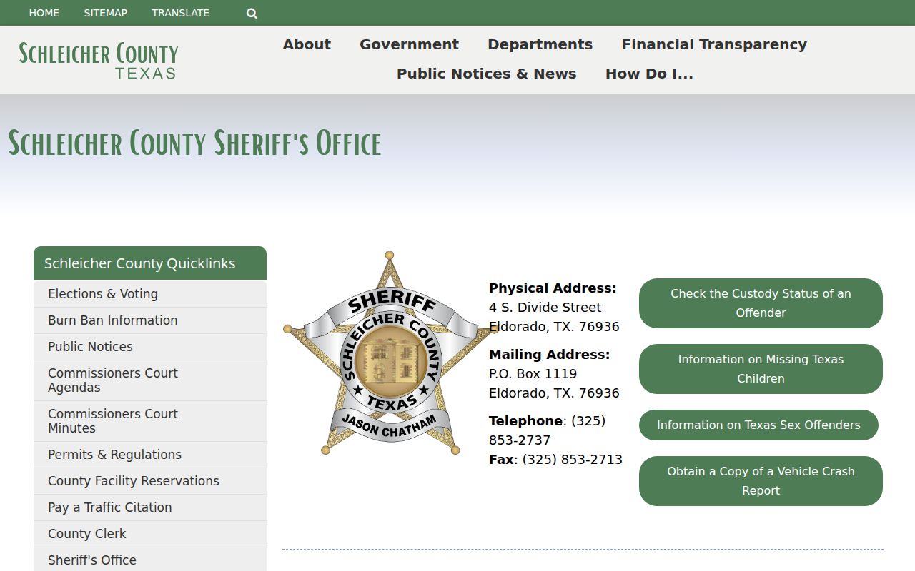 Schleicher County arrest history Sheriff and jail contact page