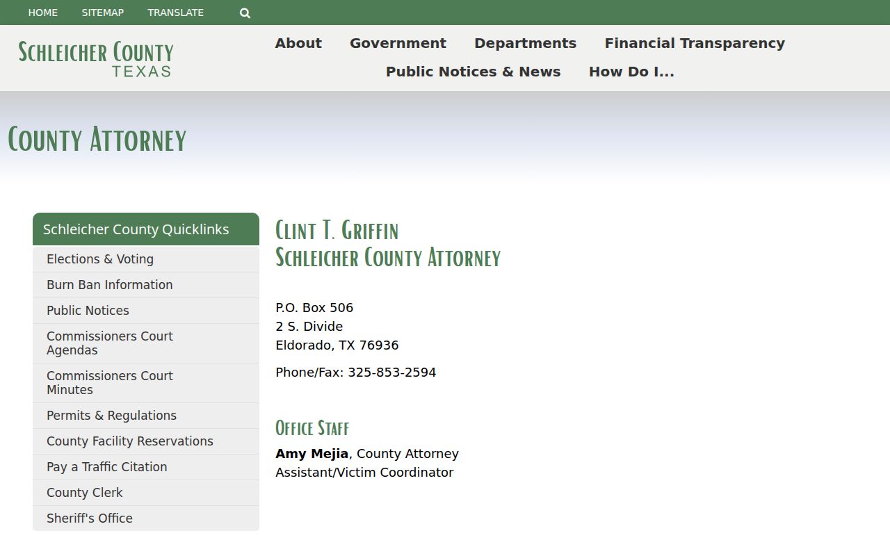 Schleicher County Attorney source for criminal court cases