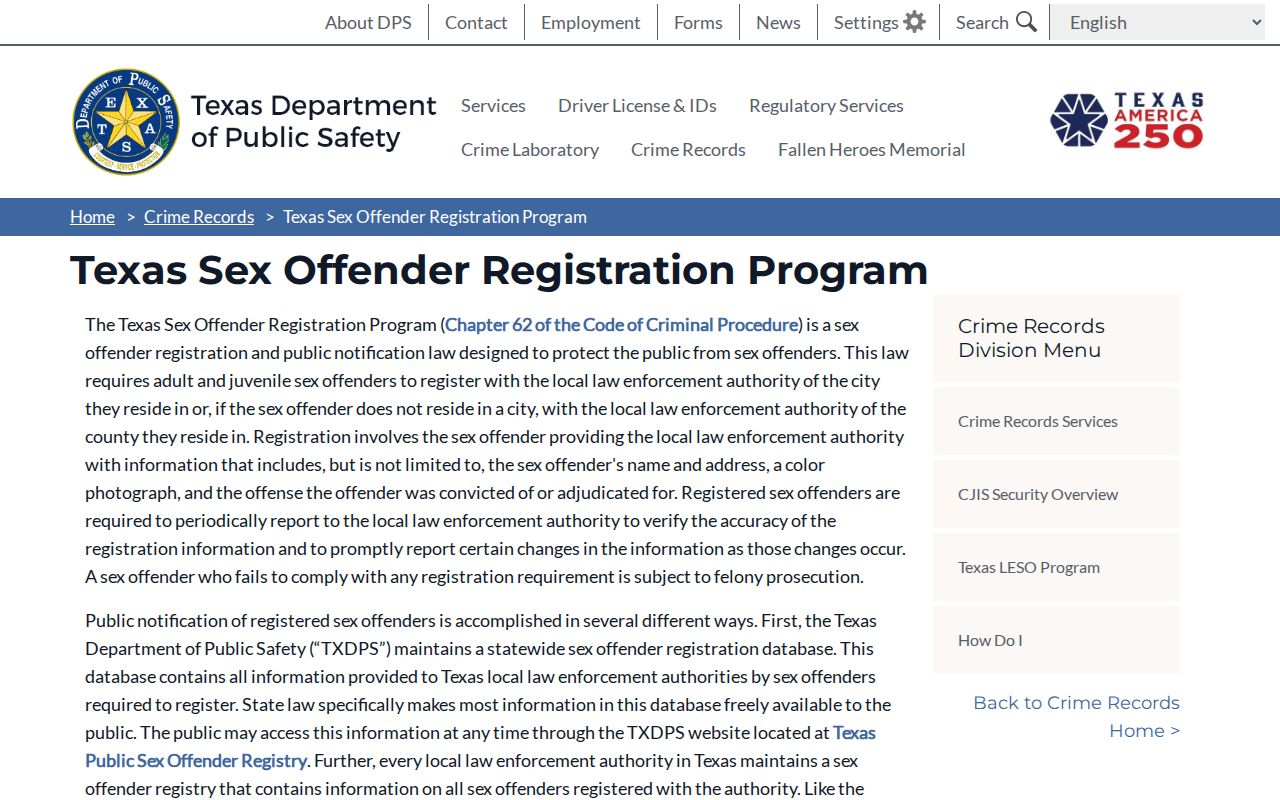 Schleicher County sex offender registration program information from Texas DPS